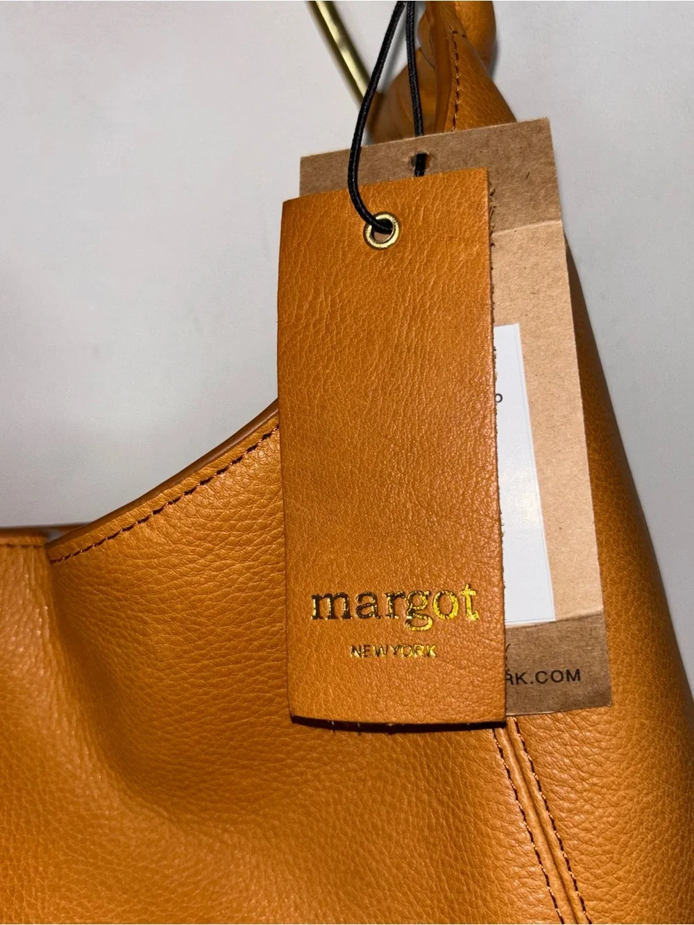 Margot New York Dakota Cognac Brown Leather Large Shoulder Hobo Bag Tote NWT